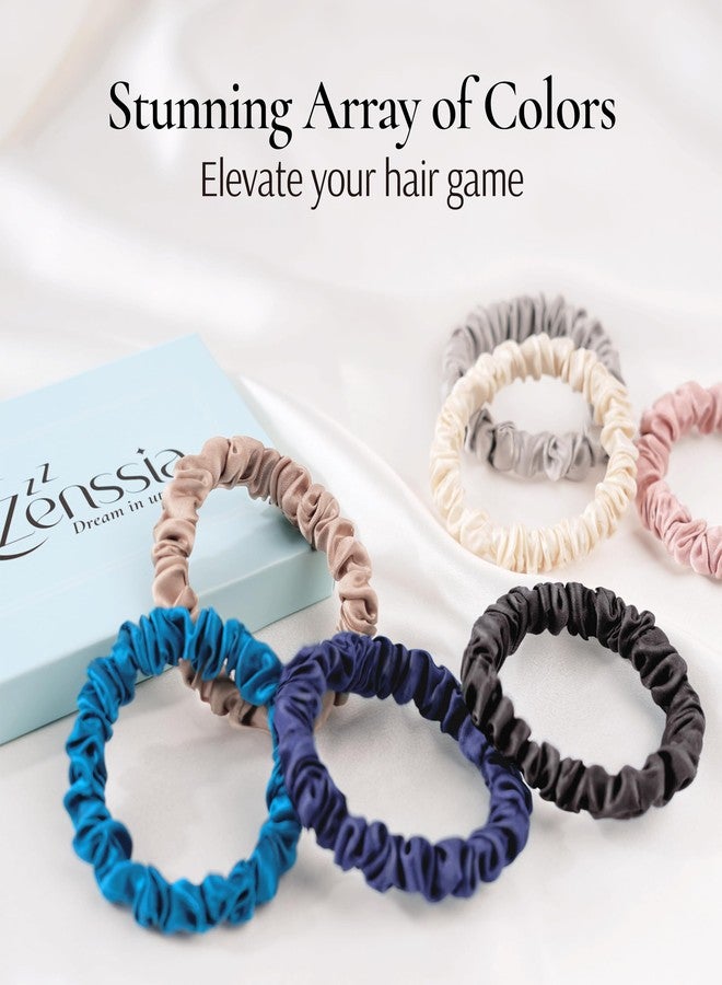 Zenssia Silk Scrunchies for Hair, 4PC Pure Mulberry Silk Hair Ties No Damage, Skinny Elastic Scrunchies for Fine & Thin Hair, Black Navy Royal Blue Silvergrey - Image 4